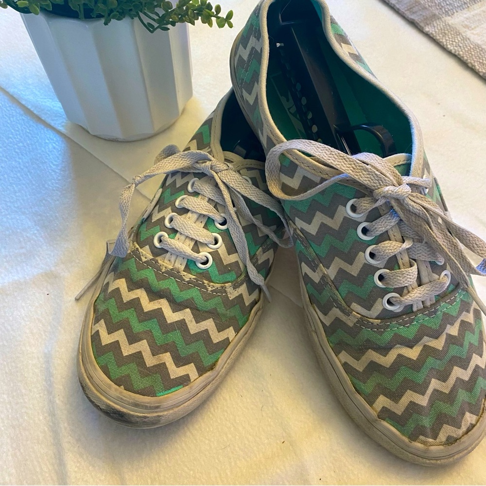 Vans Teal, Gray & White Chevron Sneakers